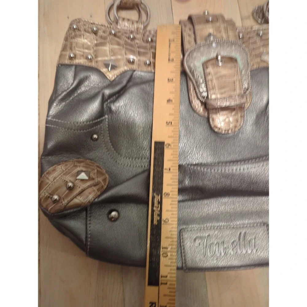 Vtg Y2K Lou-Ella Silver Croc Satchel Bag Studded Buckle Moto Boho slouchy Bling